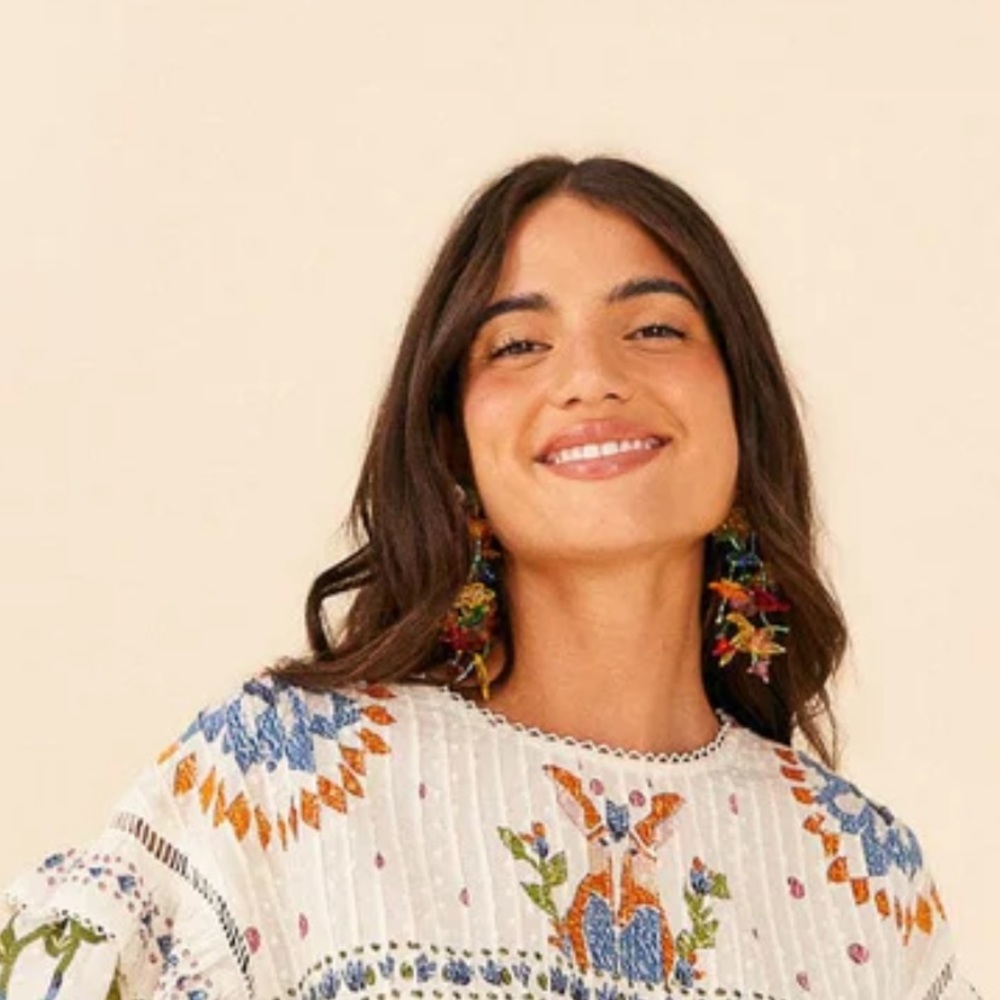 beaded floral tropical dangling earrings for FARM Rio Ad. - Picture 8 of 16